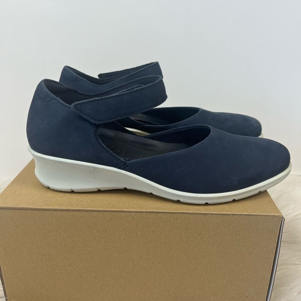 Ecco Felicia Mary Jane wedge blue nubuck leather sandals size 38